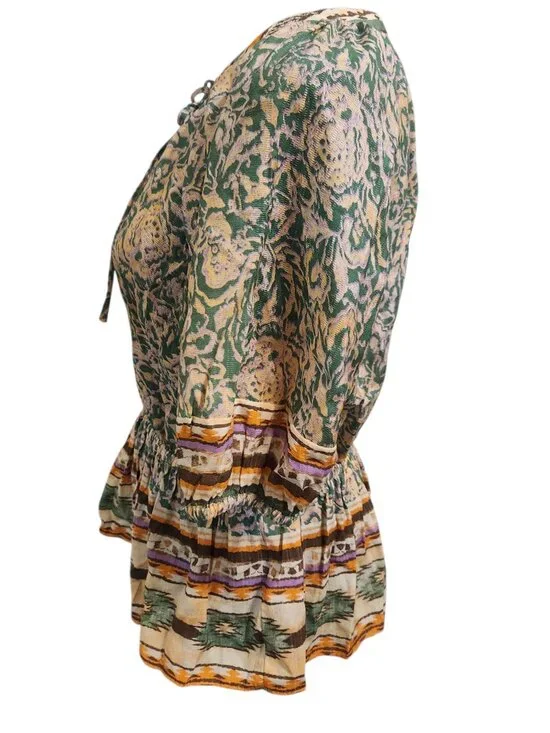 CURRENT AIR Floral Aztec Print V-Neck Short Sleeve Peplum Blouse Size L - Picture 4 of 6